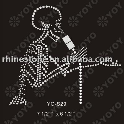 Heat Transfer Singing Skull Rhinestone motif