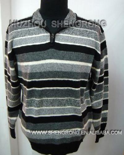 Men`s Wool %26 Cashmere Striped Pullover with Zip Neck (Men`s Wool %26 Cashmere Striped Pullover with Zip Neck)