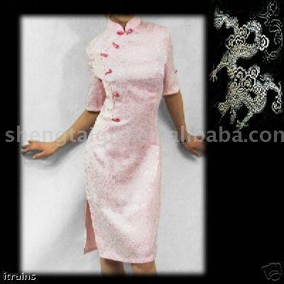 Silk Dress Cheong-sam,outer wear. Traditional Satin in china (Шелковое платье Чеонг-Сэм, верхней одежды. Традиционные атласная в Китай)