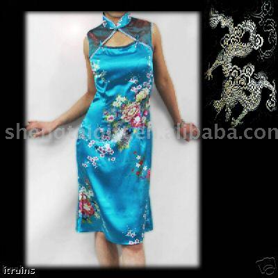 Silk Dress Cheong-sam,outer wear. Traditional Satin in chin (Шелковое платье Чеонг-Сэм, верхней одежды. Традиционные атласная в подбородок)