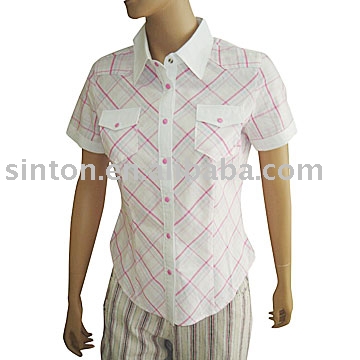 Ladies` printed check blouse (Ladies` printed check blouse)