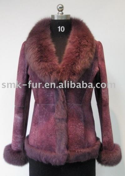 Jungle rabbit fur jacket with blue fox collar and cuffs (Jungle Rabbit Fur куртку с синим воротником и манжетами Fox)