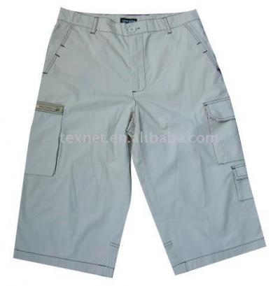 Men`s 100% Cotton Multi-Pocket Capri Pants