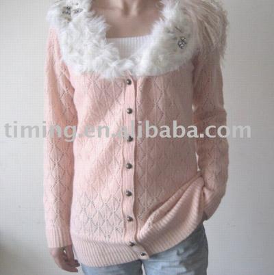 Lady`s Sweater with Angora Neck Trim