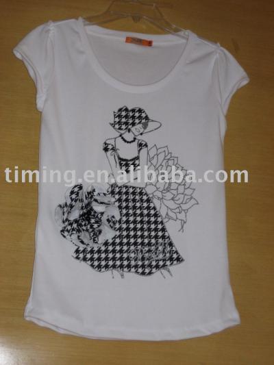 Short sleeve T shirt with glitter printing