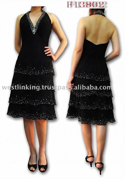 Black Beaded Halter Cocktail Dress-F13802