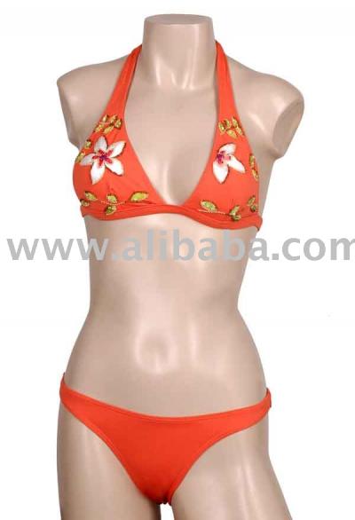 Lycra Bikini With Raffia Embroidery