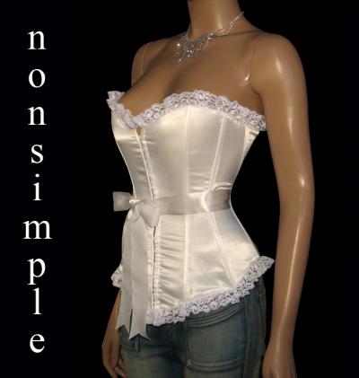 Sexy White Satin White Laced / Bow Corset Woman Top (Sexy White Satin White Laced / Bow Corset Woman Top)