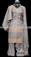 Ivory Grey Shirt With Off-White And Gold Embroidery-Work Ladies Party Wear Pakis (Кот-серая рубашка с Off-белый и золотой вышивкой Работа дамы вечеринок пакистанцы)