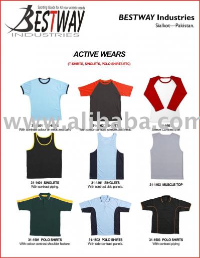 Active Wears-T-Shirts, Singlets, Muscle Top, Polo Shirts Fitness Wears