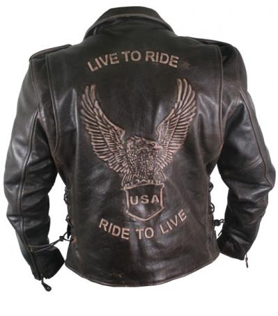 Men`s Retro Brown Embossed Distressed Leather Classic Biker Jacket (Men `s Retro Brown Distressed Embossed Leather Classic Biker Jacket)