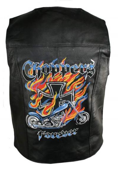 Men`s Black Biker Choppers Forever Embroidered Leather Vest (MEN `S черный байкер измельчители Forever вышитая кожа Vest)