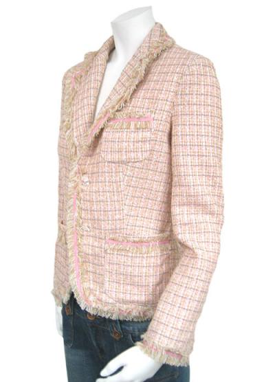 Mauve Boucle Tweed Fringe Blazer Jacket