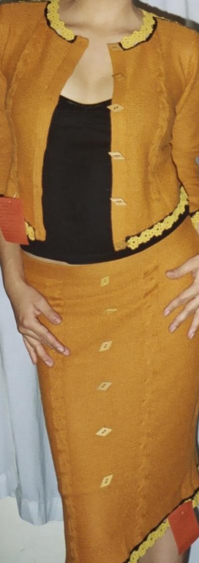 Set Of Jacket And Skirt With Applied Crochet Work