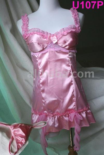 U107p Pink Silk Lady Sexy Lingerie T-Back Teddies (U107p Pink Silk Lady Sexy Lingerie T-Back Teddies)