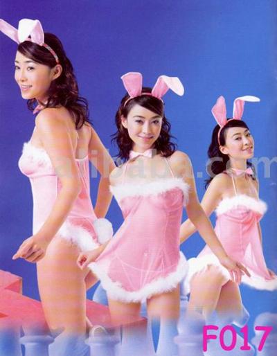 F017 Pink See Through Bunny Cosplay Costume Lingerie 4pcs (F017 Pink See Through Bunny Cosplay Costume Lingerie 4pcs)
