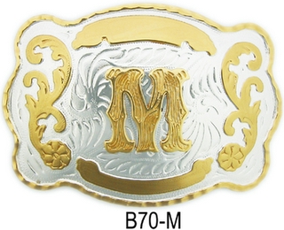 Large Western Two Tone Initial Name Buckle
