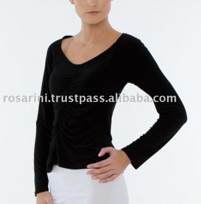 Long Sleeve Heart Neck Gathered Top (Long Sleeve Heart Neck Gathered Top)