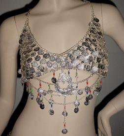Egyptian Silver Coin Bra With Red Beads.