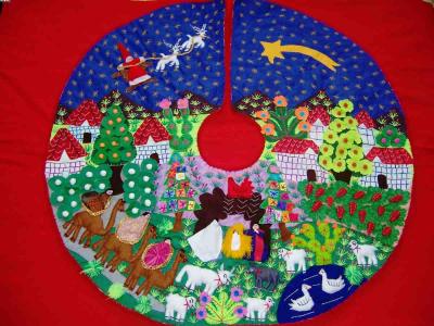 Huge Tree Skirt-Andean Christmas-Handmade Arpillera Patchwor