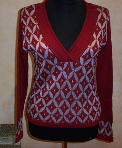 V Neck Jacquared Lurex Womens Sweater (Col en V Jacquared Lurex Womens Sweater)
