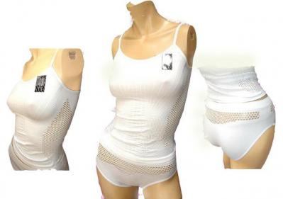 Soft %26 Stretchable Sporty White Camisole With High-Cut Brief (Мягкие% 26 Эластичный Спортивный Белый бретели с высокой-Cut Краткая)
