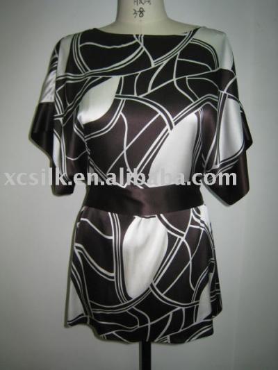 Ladies` print satin blouse (Ladies` print satin blouse)