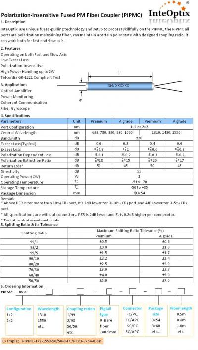 Polarization‐Insensitive Fused PM Fiber Coupler (PIPMC) ()