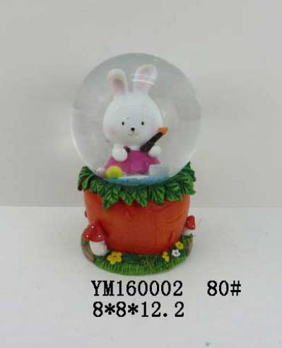 Cartoon Bunny Polyresin 80mm Easter Waterglobe With Carrot Base