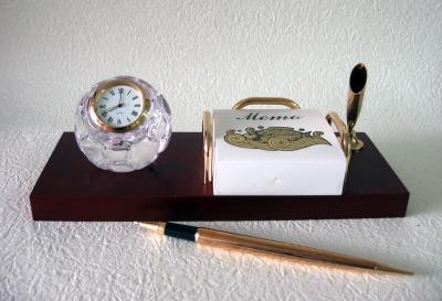 Crystal Clock and memo desk pen set (Crystal horloge et stylo bureau Définir le mémo)